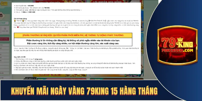 khuyến mãi ngày vàng 79king 15 hàng tháng